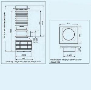 Guri de scurgere D=400mm cu depozit si sifon,gratar fonta trafic greu,H-1560mm