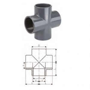 Cruce 90° PVC-U metric D 20 PN 16 ― Mall  BB