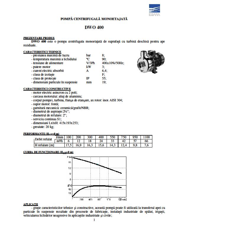 Centrifugala-ape murdare EBARA DWO400