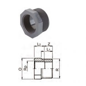 Reductie filetata F.E./F.I. PVC-U 1 1/2" PN 16  ― Mall  BB