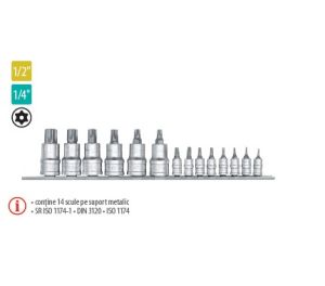 Set 14 capete tubulare cu bituri Tamper Torx 1/4”- 1/2” ― Mall  BB
